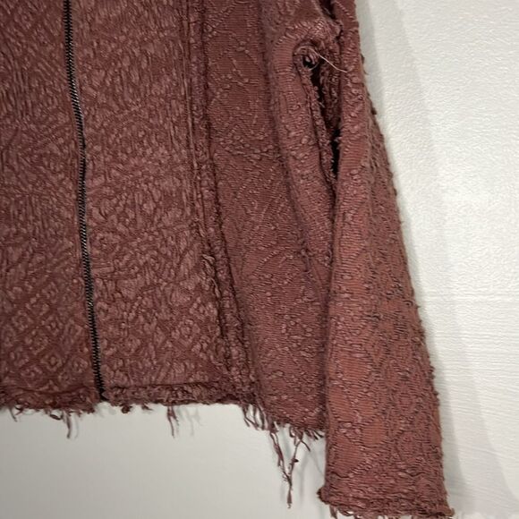Free People Boho Zip Jacket Womens Size XS Brown Textured Raw Hem Cotton Sweater - Picture 3 of 9